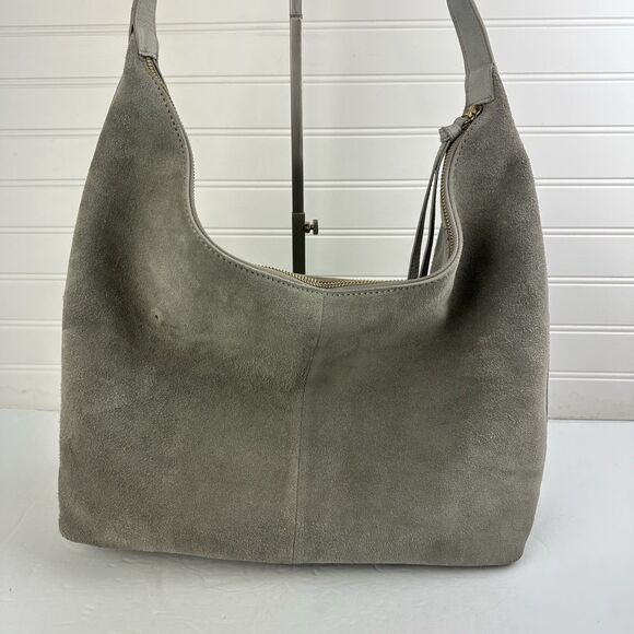 Margot New York Gabi Maxi Hobo Gray Suede Leather Shoulder Bag Top Zip Purse - Picture 4 of 16